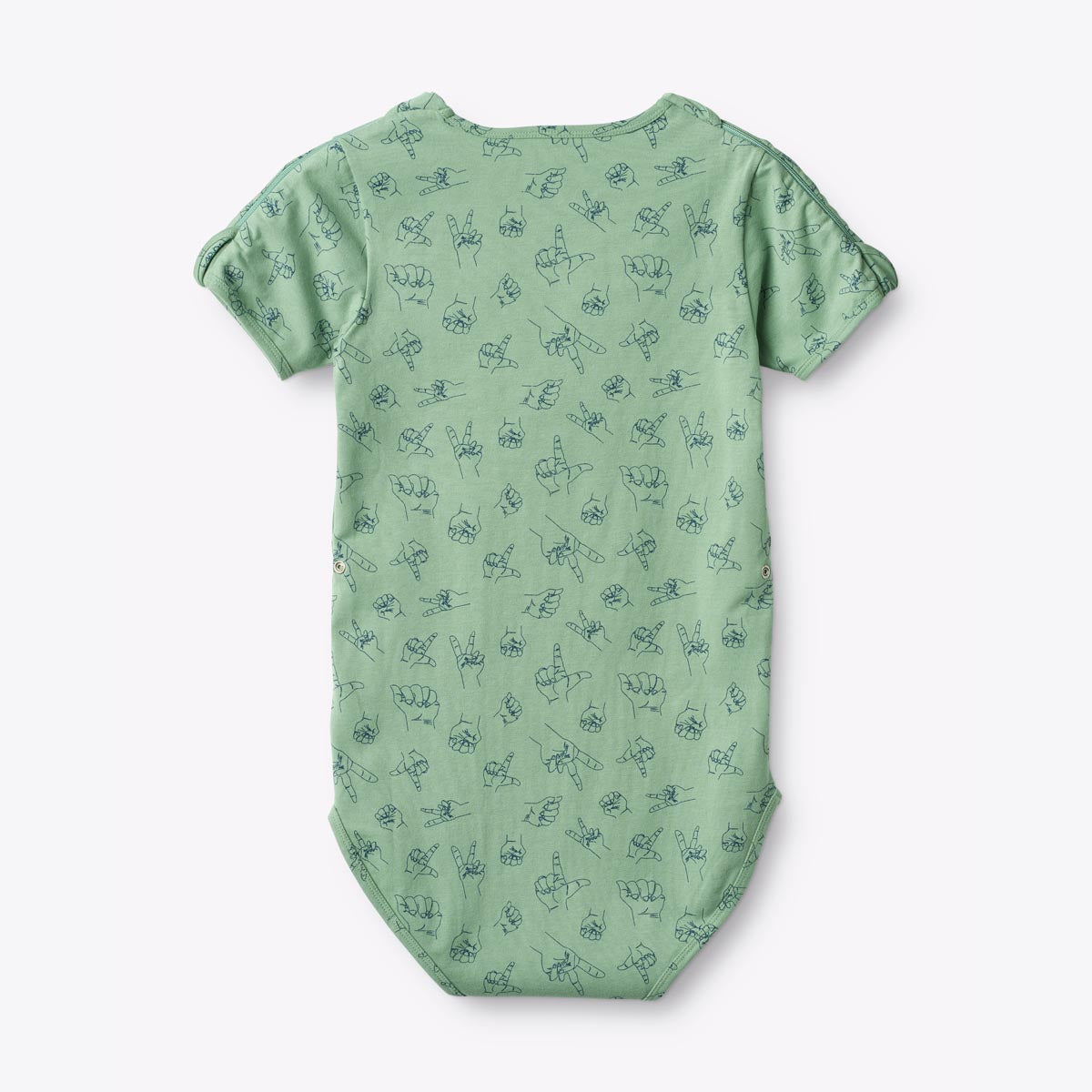 BANA Short Sleeve, organic bodysuit for disabled children - Sage Green (back view)